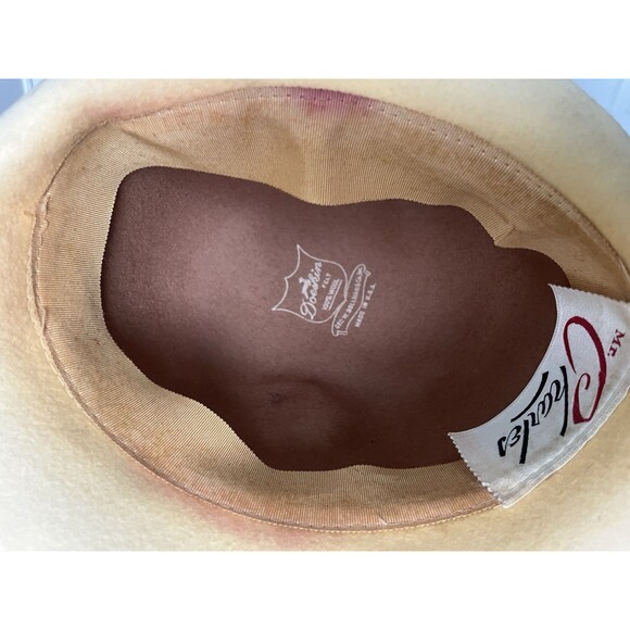 Mr. Charles Vintage Hat  Brown Tan 100% Wool Doeskin Felt Feather - Picture 7 of 9